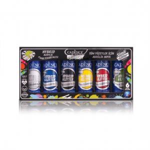 cadence kooky hybrid akrilik boya set 1 6x70ml simli glitter