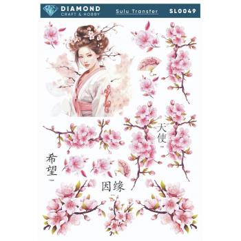 Japon Temalı Pembe Çiçekli Sulu Transfer 25-35 cm SL0049