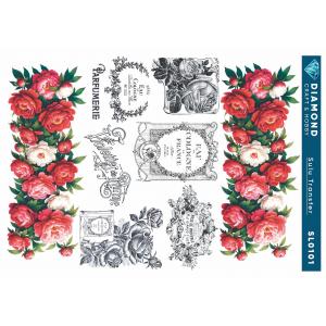 Kırmızı Gül Çiçekli Vintage Sulu Transfer 25-35 cm SL0101