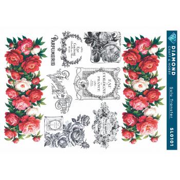 Kırmızı Gül Çiçekli Vintage Sulu Transfer 25-35 cm SL0101