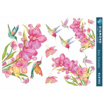 Pembe Çiçekli Kuşlu Orkide Sulu Transfer 25-35 cm SL102